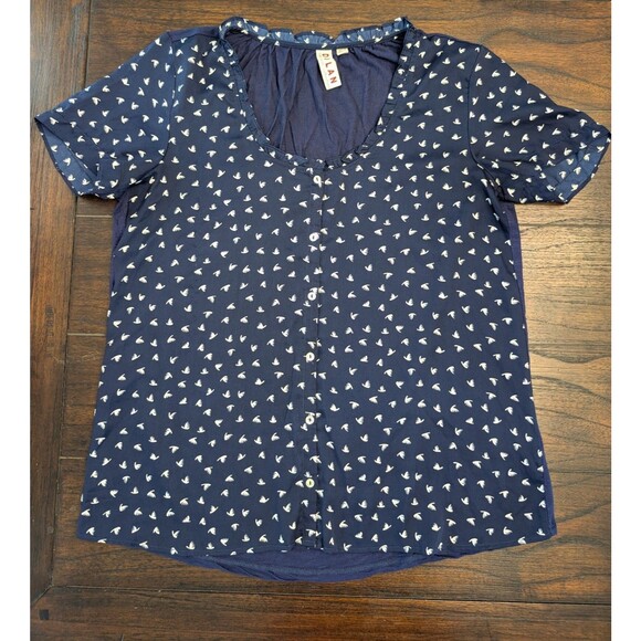 Anthropologie Dolan Sydney Bird Print Blouse Size Medium Short Sleeve Casual - Picture 7 of 11